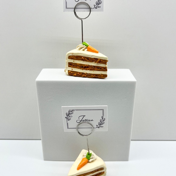 Carrot Cake Slice Place Card Holders –Set of 2 Handmade Clay Dessert Table Décor - Picture 3 of 10